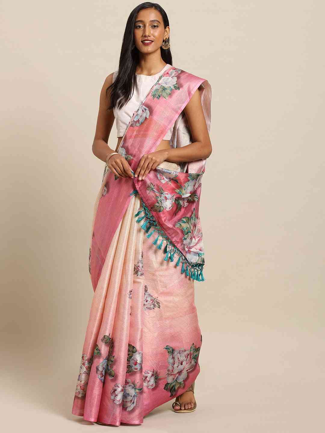Stylish Maheshwari Floral Printed Saree With Zari Border