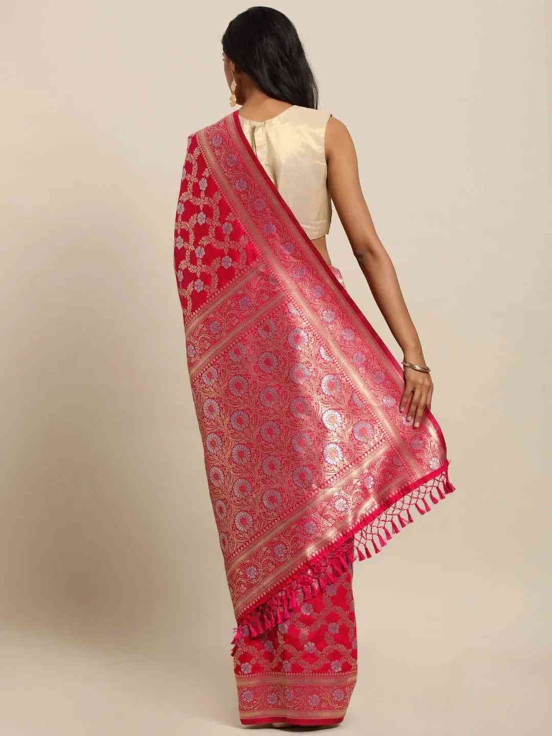 Pure Banarasi Zari Silk Saree With Ethnic Motifs Work