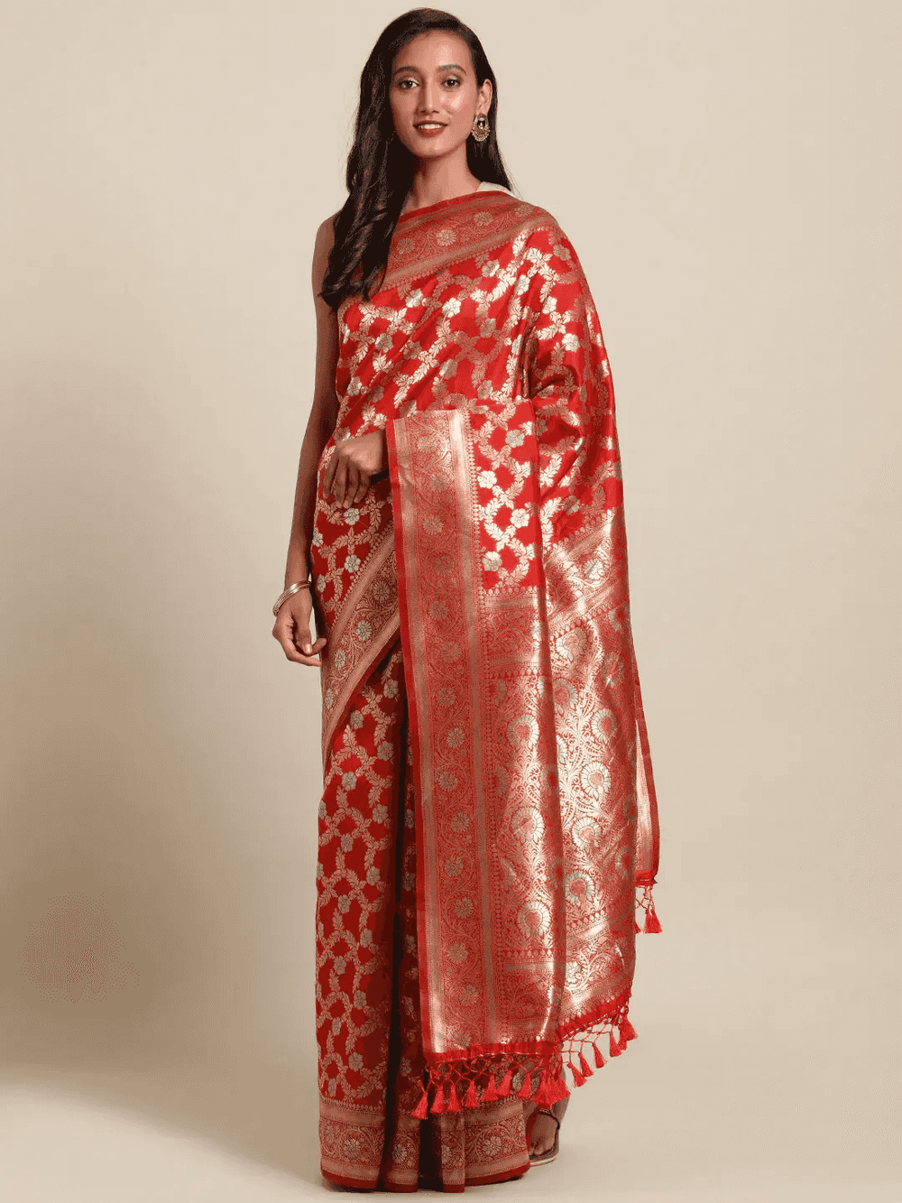 Pure Banarasi Zari Silk Saree With Ethnic Motifs