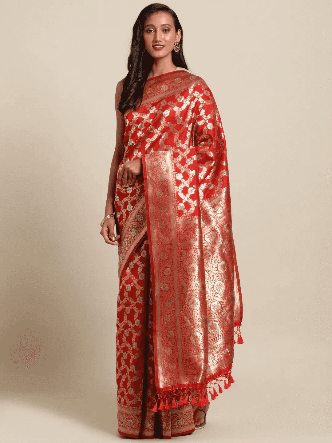 Pure Banarasi Zari Silk Saree With Ethnic Motifs