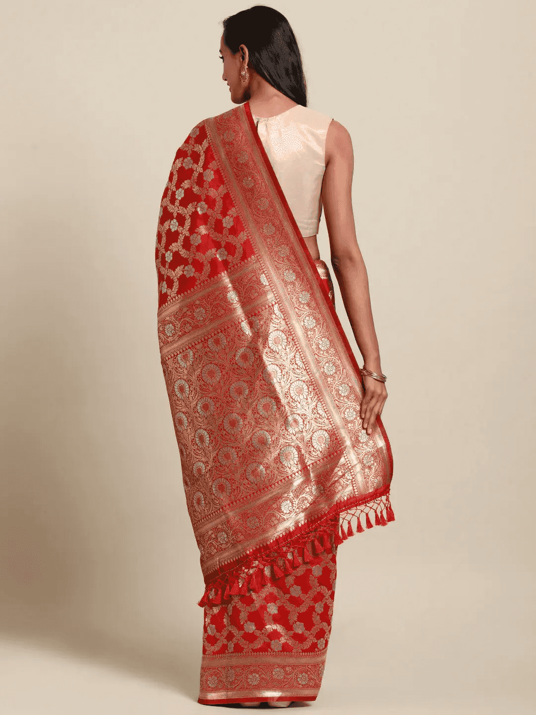 Pure Banarasi Zari Silk Saree With Ethnic Motifs