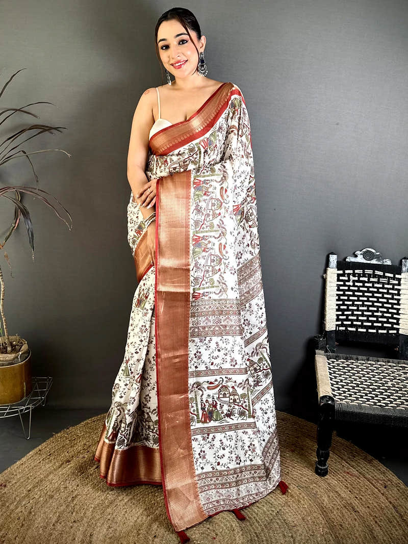 Royal Soft Dola Madhubani Print Saree