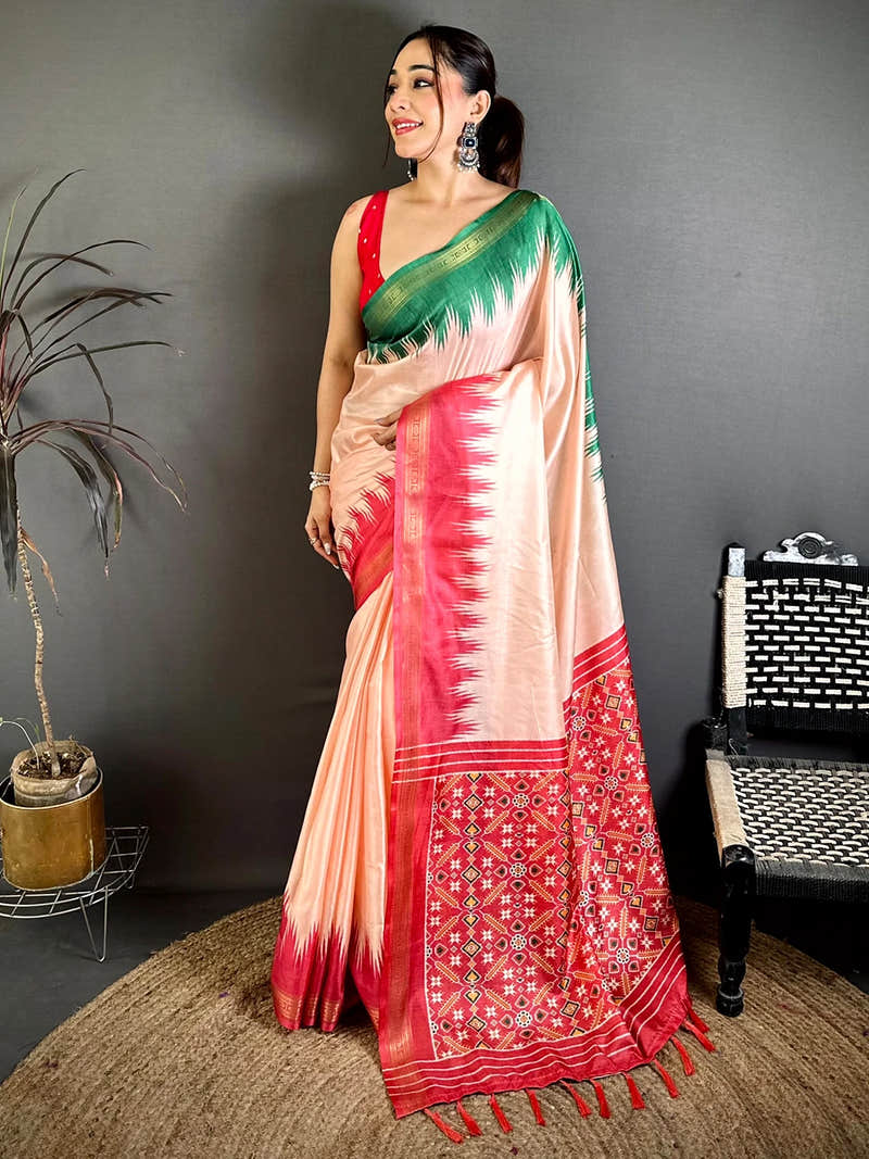 Soft Silk Ganga Jamuna Rudraksha Zari Saree