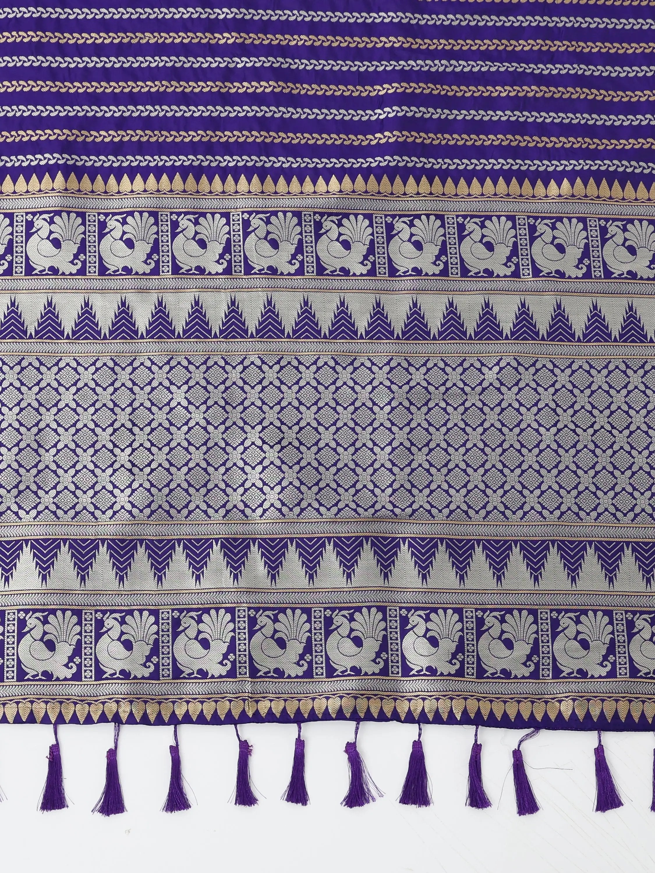 Striped Woven Design Zari Silk Blend Banarasi Saree