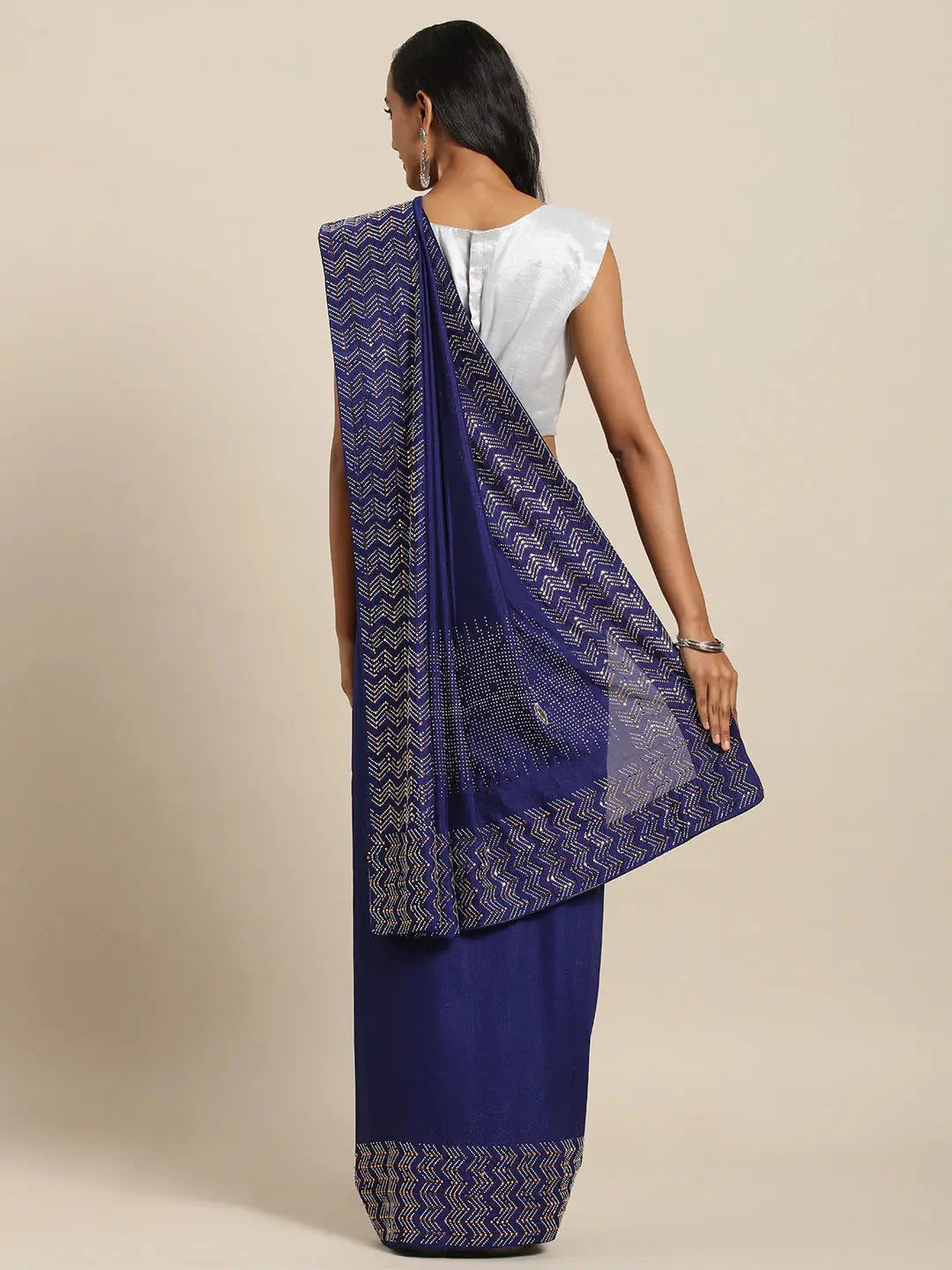 Poly Silk Saree With Embellished Border And Stones Work