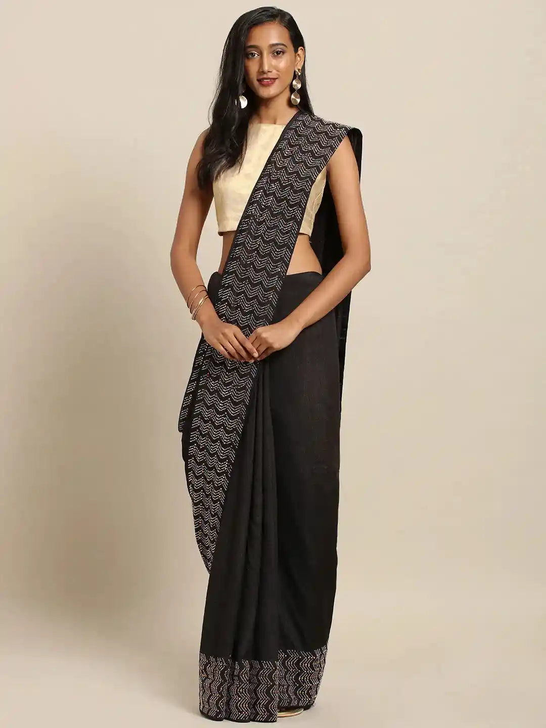Poly Silk Saree With Embellished Border And Stones Work