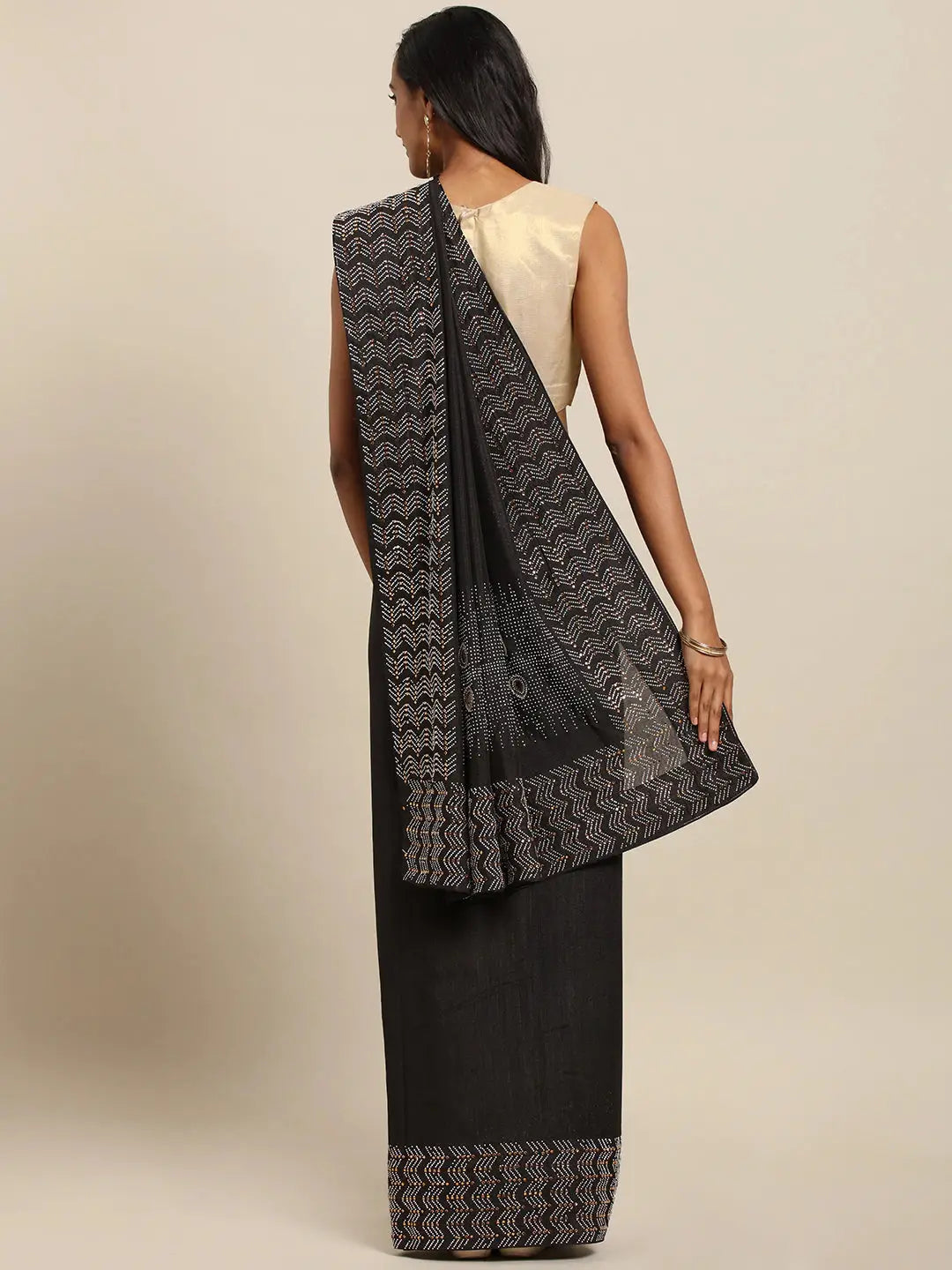 Poly Silk Saree With Embellished Border And Stones Work