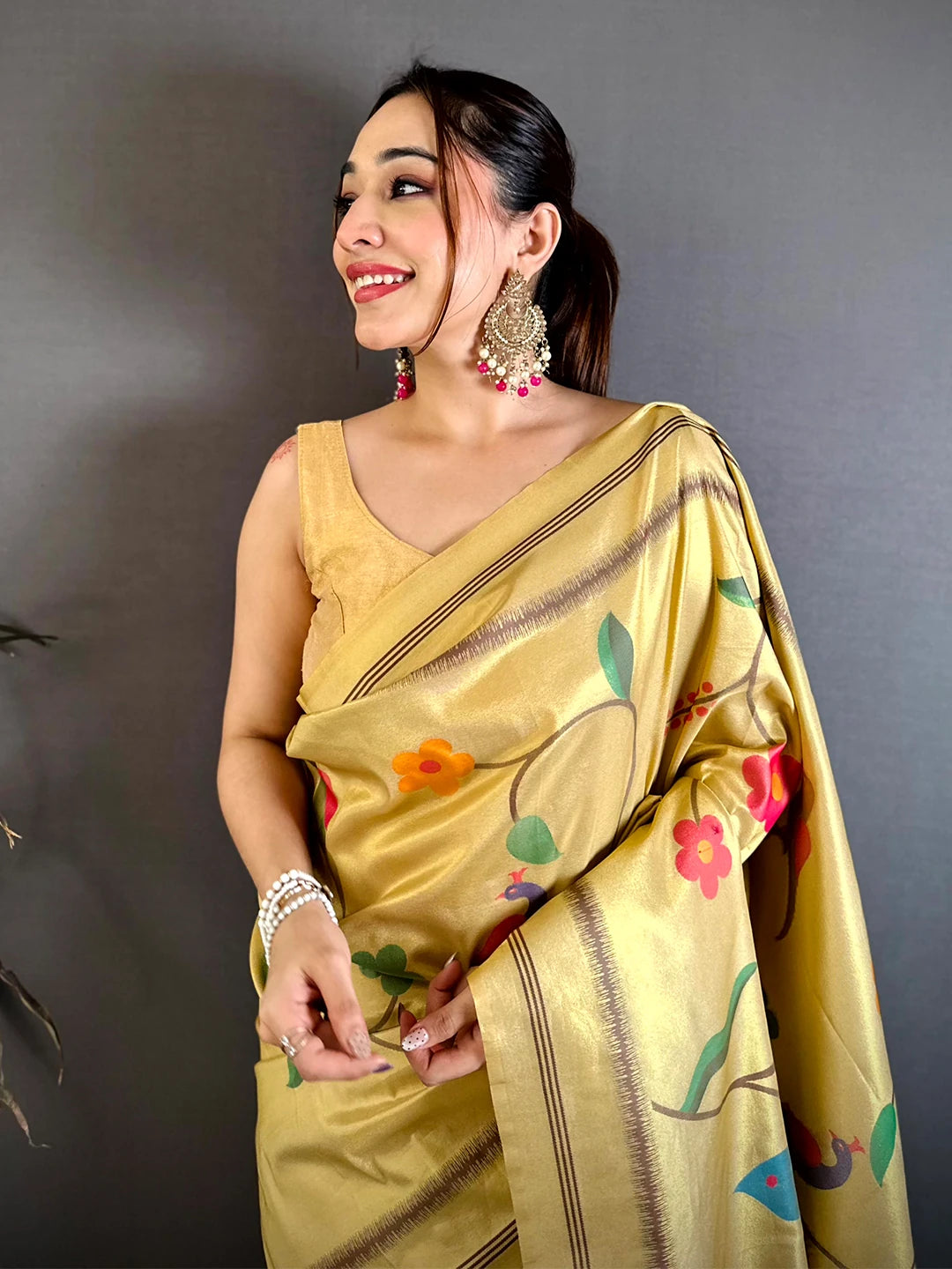 Golden Yellow Yeola Paithani Zari Designer Saree