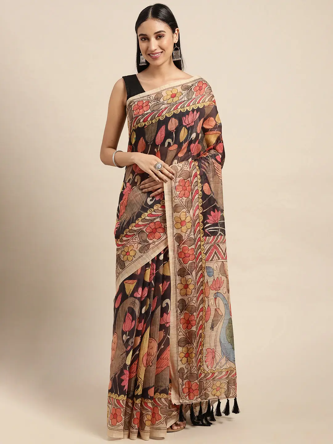 Digital Print Kalamkari Linen Saree