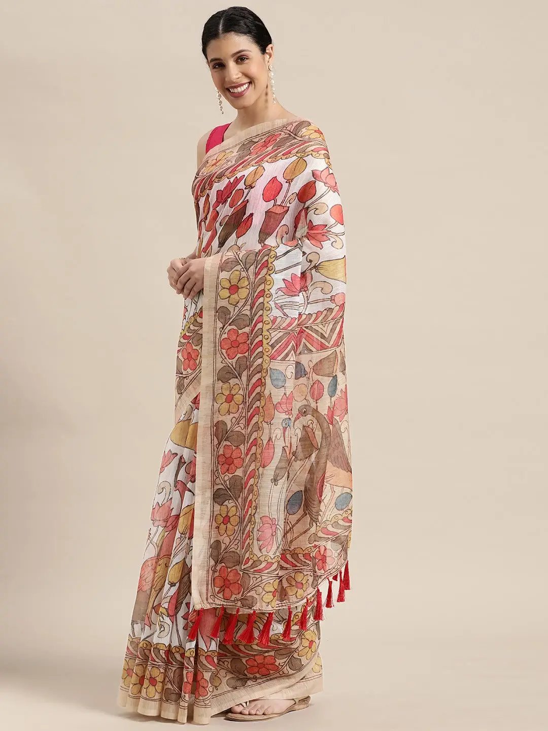 Digital Print Kalamkari Linen Saree