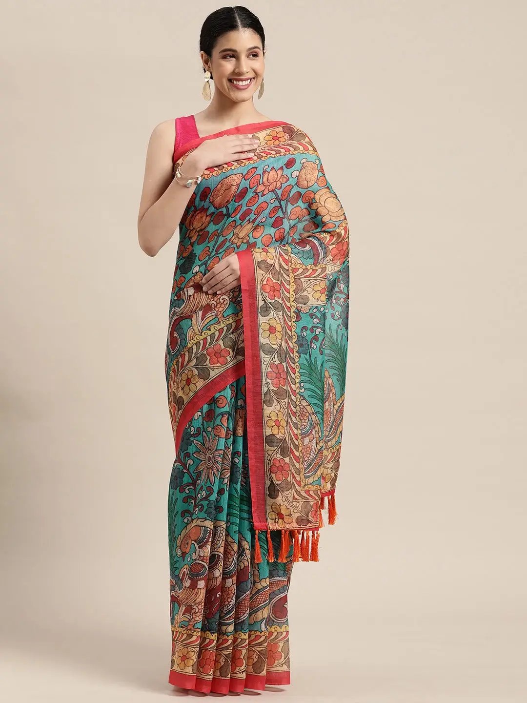 Digital Print Kalamkari Linen Saree
