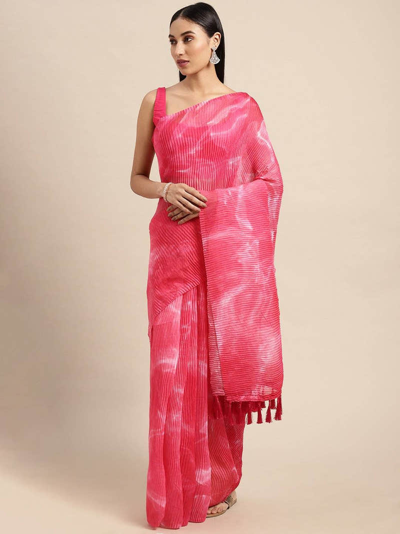Bollywood Design Pink Colour Soft Linen Crush Saree