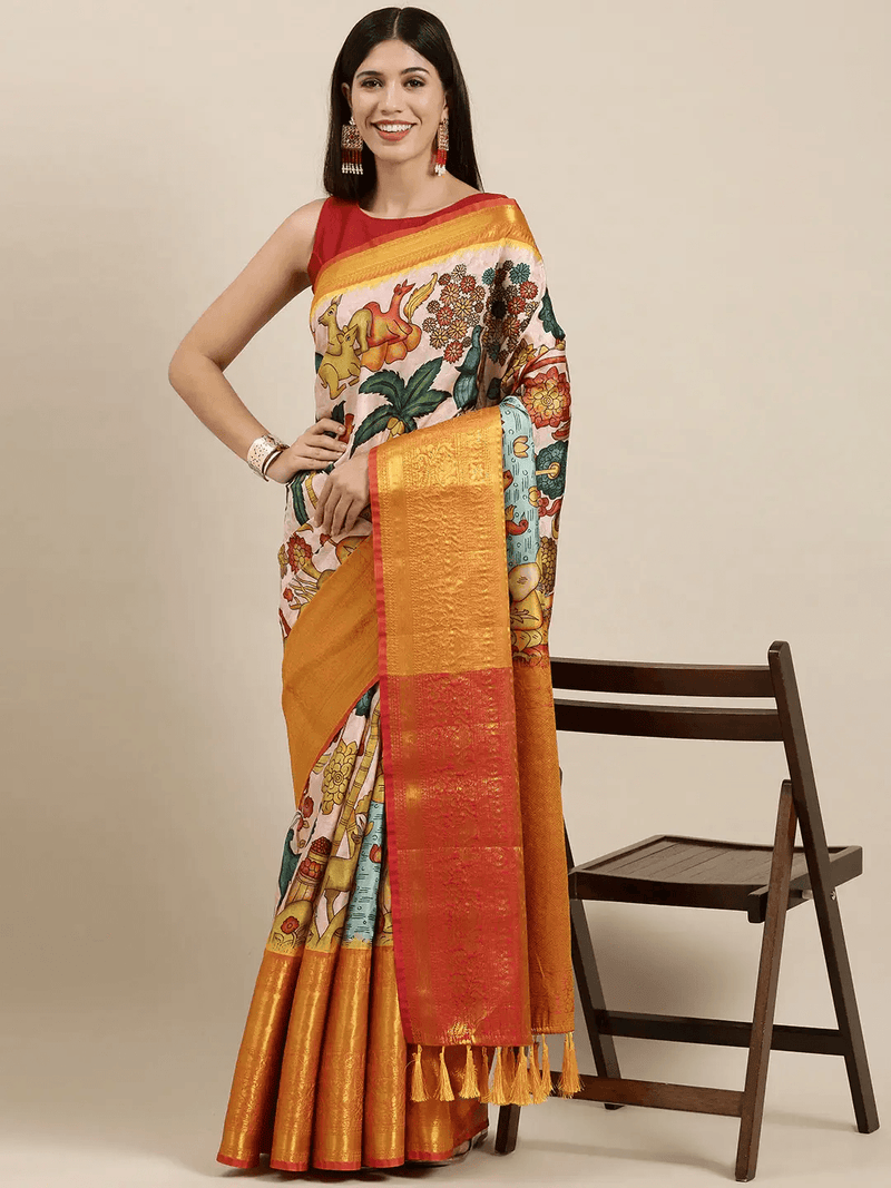 Silk Saree With Digital Kalamkari Print Pattu
