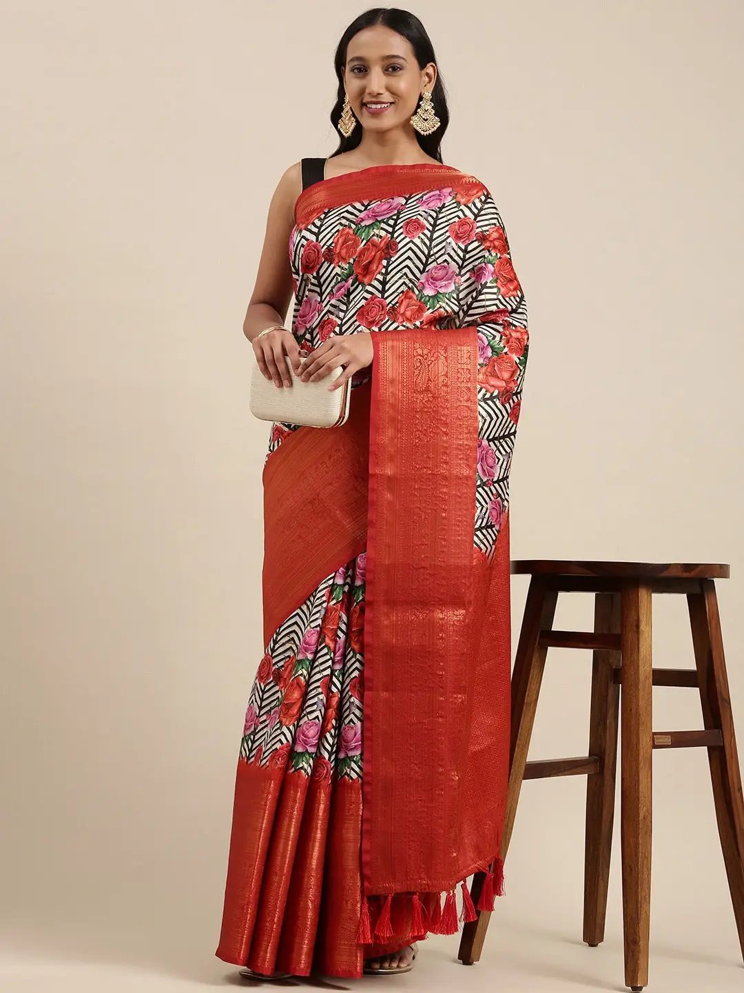 Digital Kalamkari Print Pattu Banarasi Silk Saree