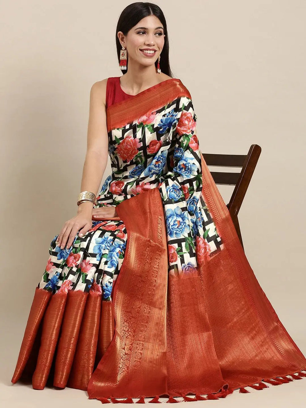 Digital Kalamkari Print Pattu Banarasi Silk Saree