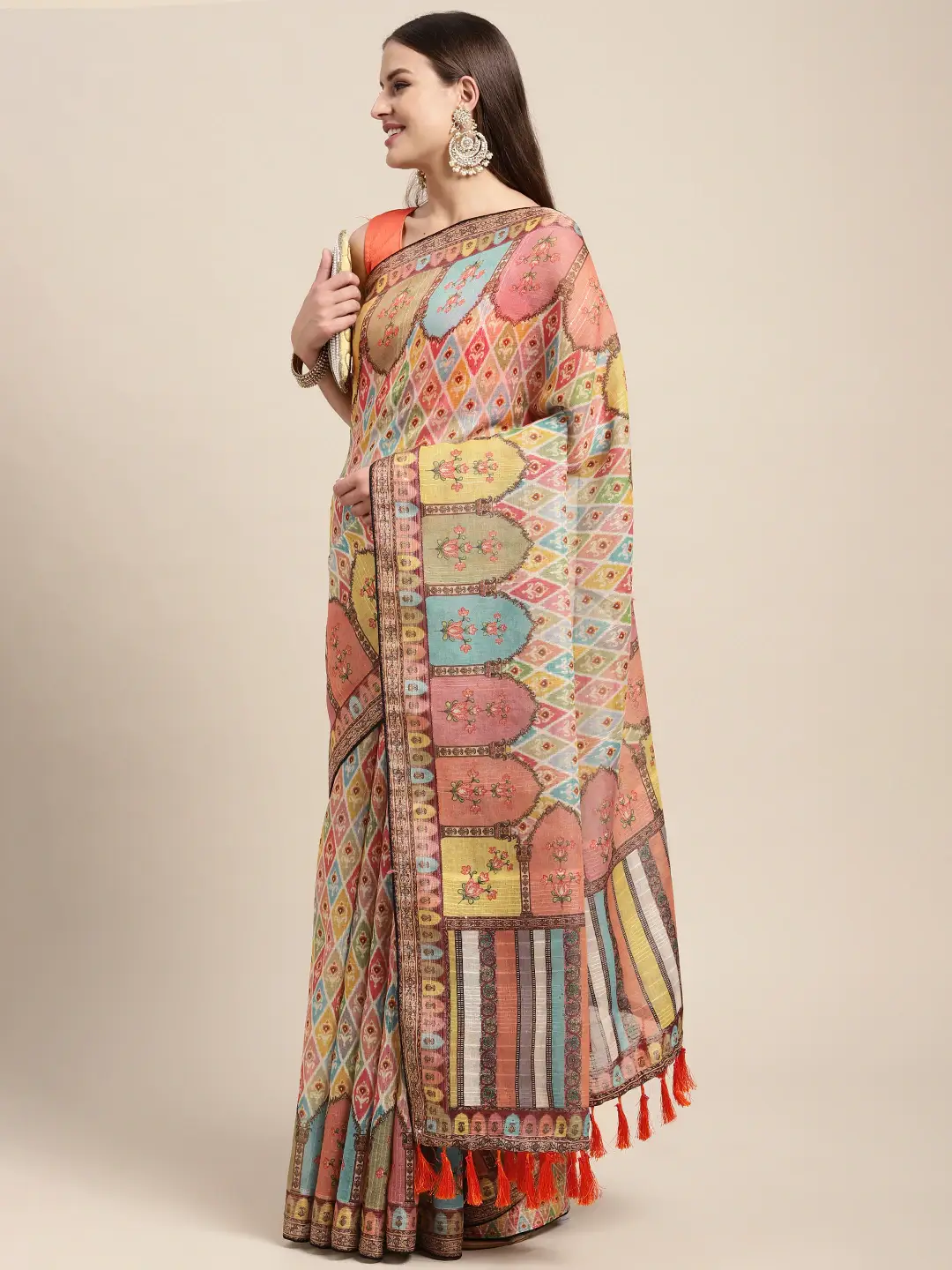 Soft Linen Kalamkari Block Print Sarees