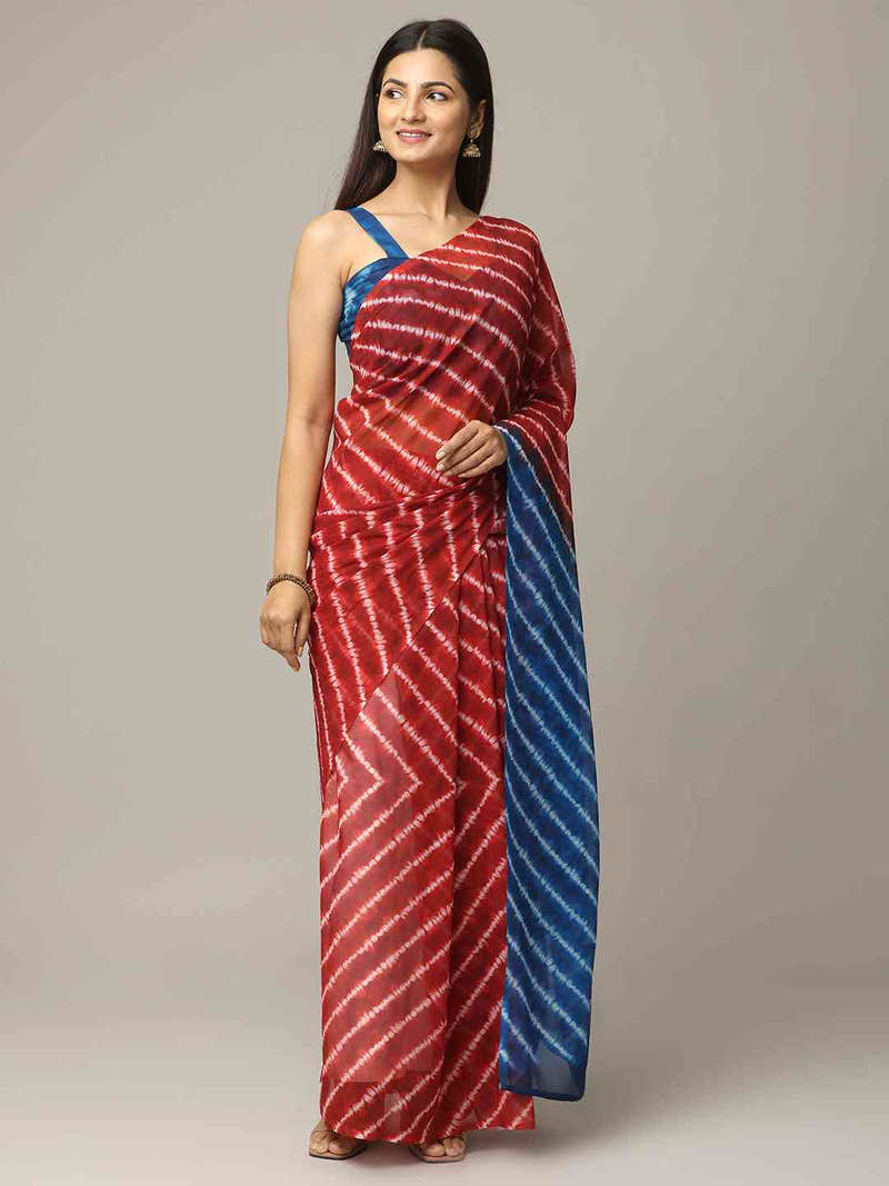 Ombre Soft Georgette Striped Print Party Wear Saree