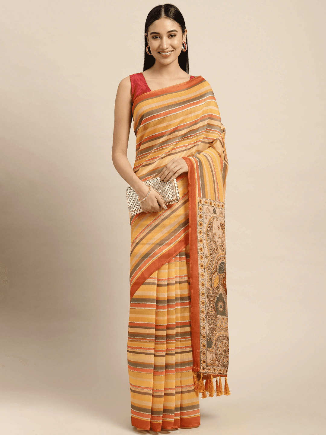 Soft Linen Kalamkari Digital Print Party Wear Saree
