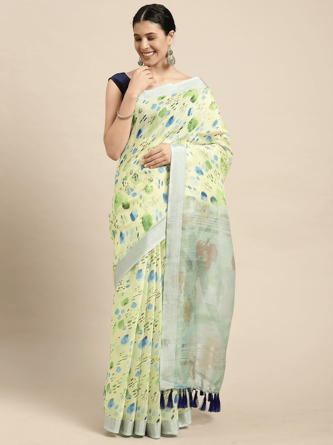 Digital Flower Print Desine Soft Linen Saree