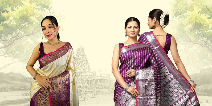 Elegant Kanjivaram silk sarees display