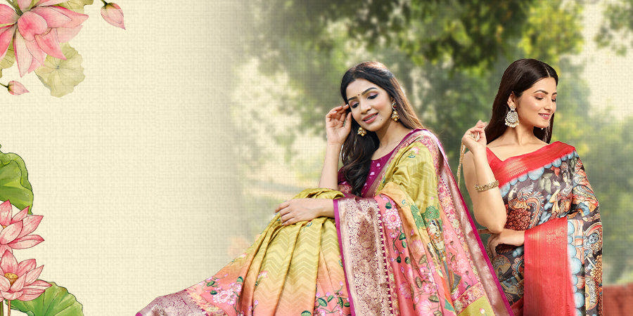 Elegant Kalamkari sarees with vibrant colors and intricate designs