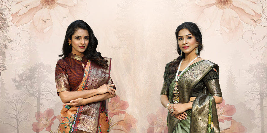 Elegant women in traditional sarees