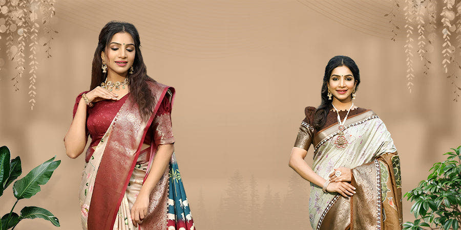 Elegant traditional women in luxurious sarees