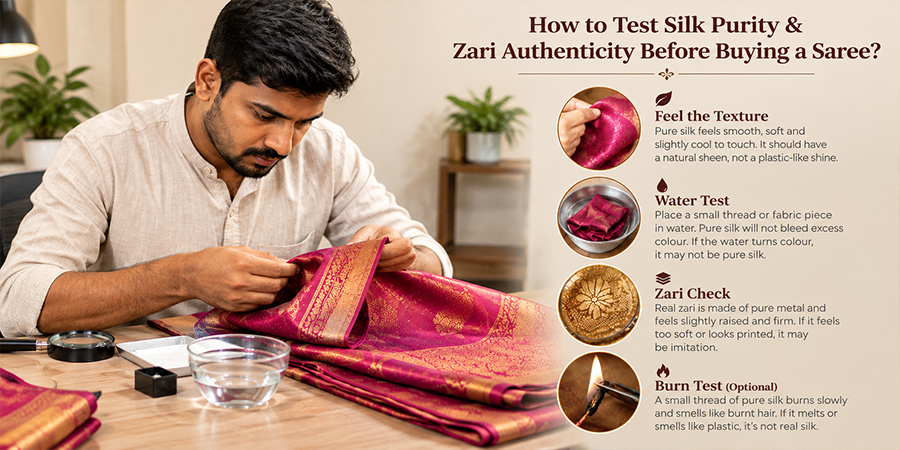 How to Test Silk Purity & Zari Authenticity Before Buying a Saree?