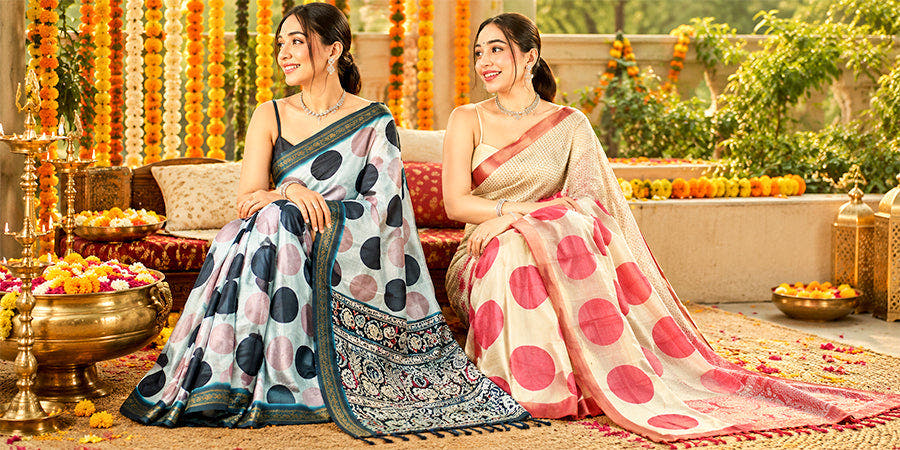 banarasi saree dress designs Polka Dot Sarees: The Festive Print to Wear in 2026 Luxurion World Size:XXL / N16 Silk suit category_maxi-wedding-guest-dresses The Best ASOS Edition