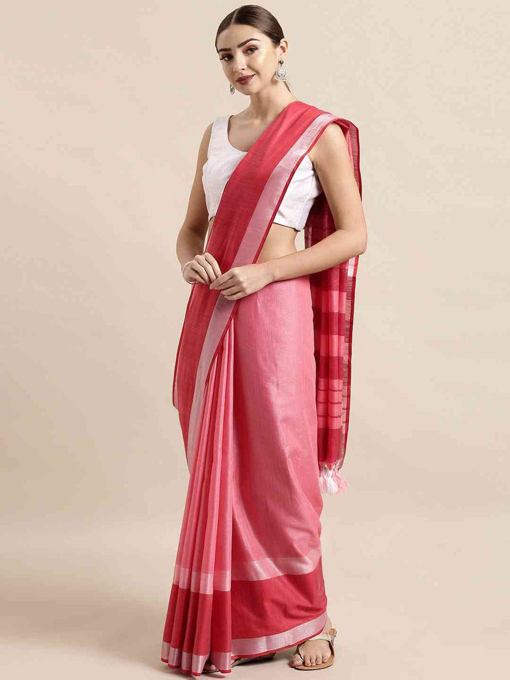 Bhagalpuri solid linen saree with zari border