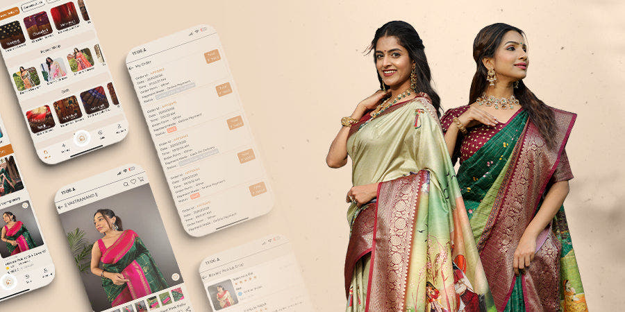 Women in colorful sarees showcasing Vastranand's F2C fashion app