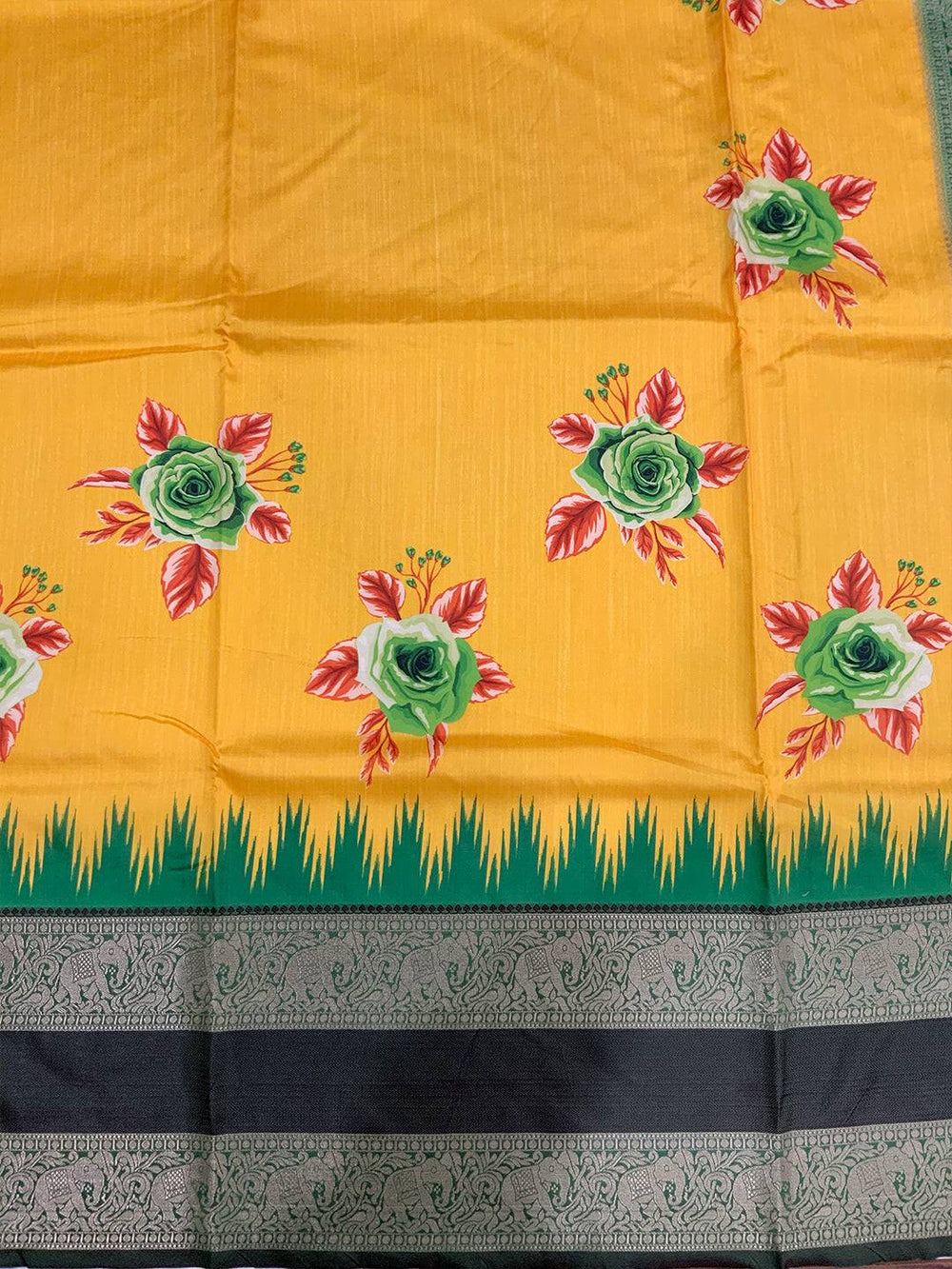 Mustard Floral Gold Zari Weaving Check Saree