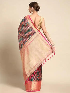 Wine Colour Pure Organza Banarasi Zari Print Saree