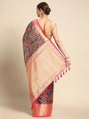 Wine Colour Pure Organza Banarasi Zari Print Saree