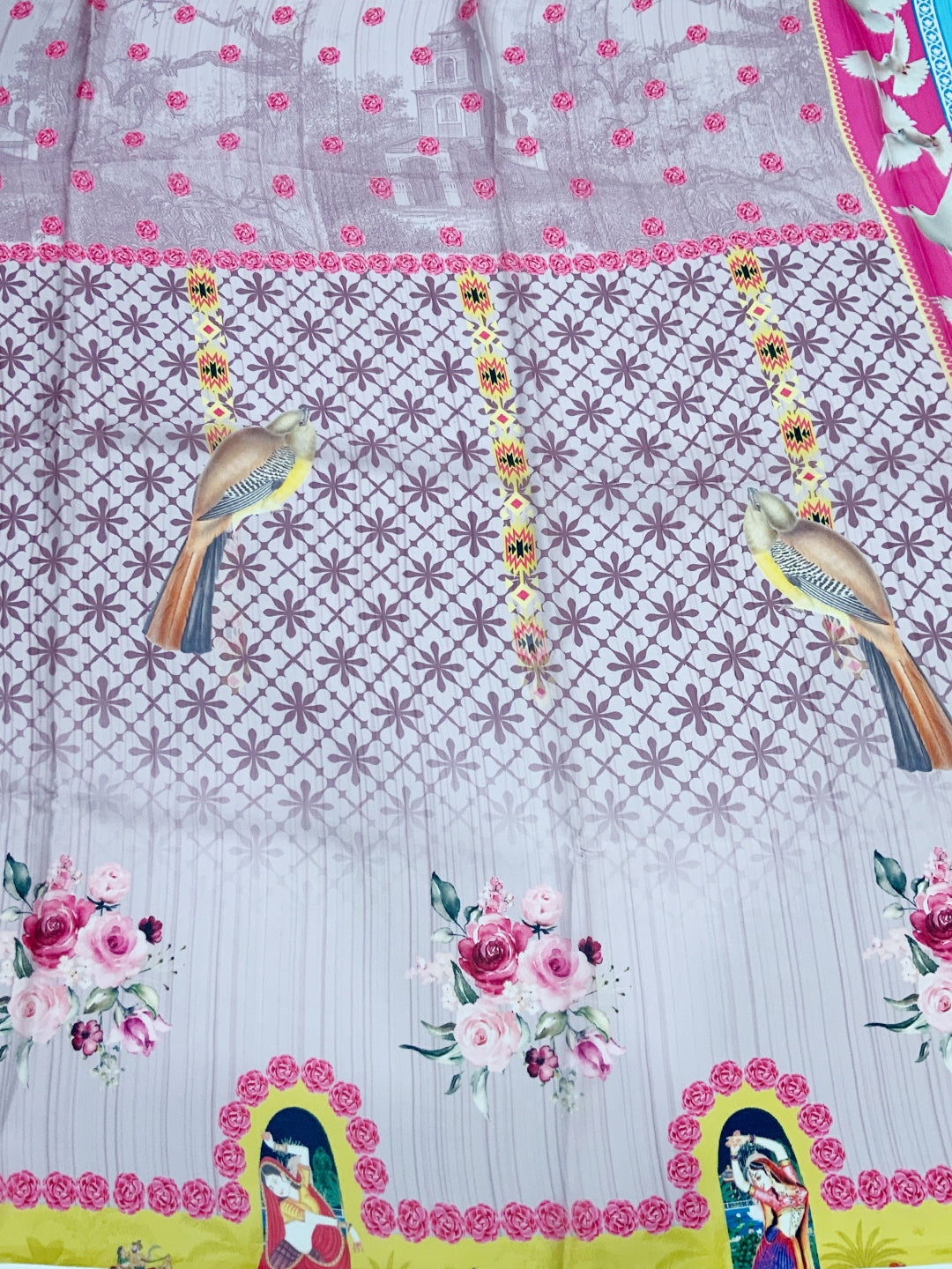 Pink Chinnon Trendy Digital Print Saree