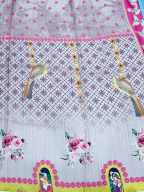Pink Chinnon Trendy Digital Print Saree