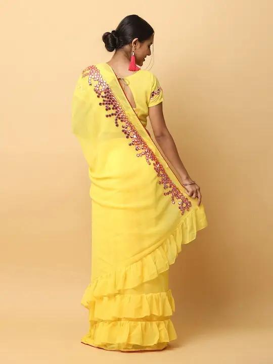 Soft Georgette Ruffle Party Wear Saree 