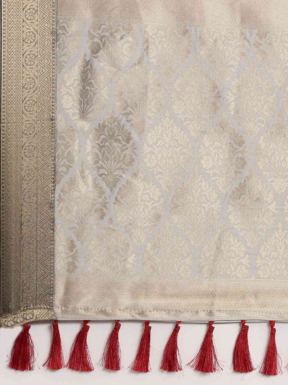  Banarasi White Colour Zari Floral Silk Saree