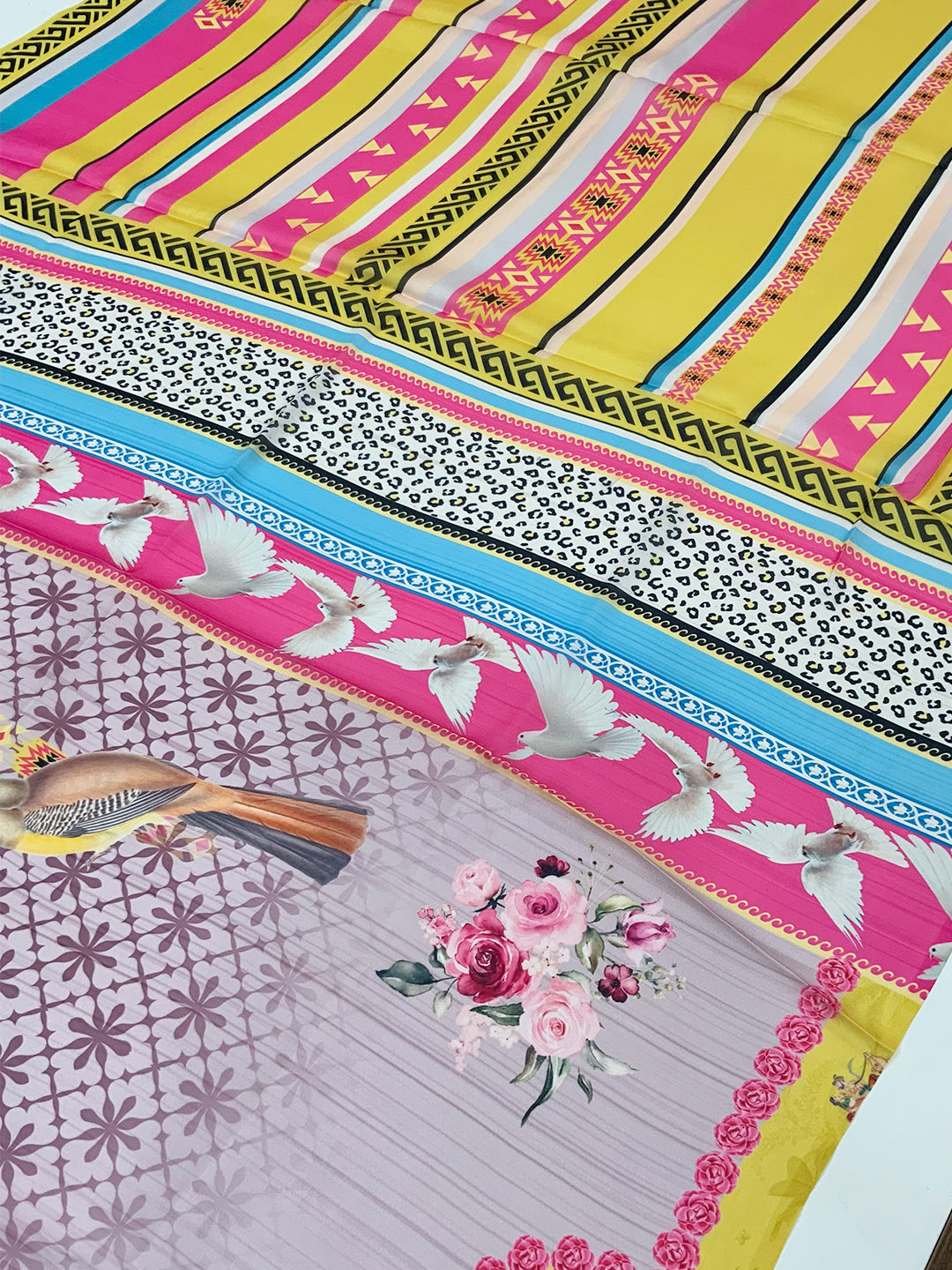 Pink Chinnon Trendy Digital Print Saree