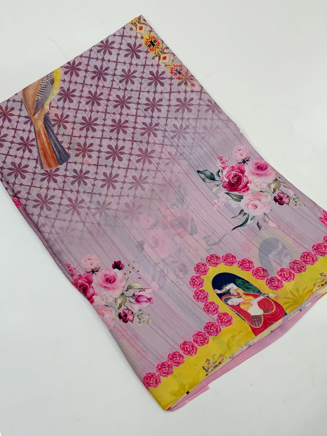 Pink Chinnon Trendy Digital Print Saree
