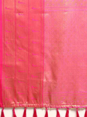 Pink Colour Pure Organza Banarasi Zari Print Saree 