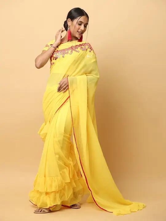 Soft Georgette Ruffle Party Wear Saree 