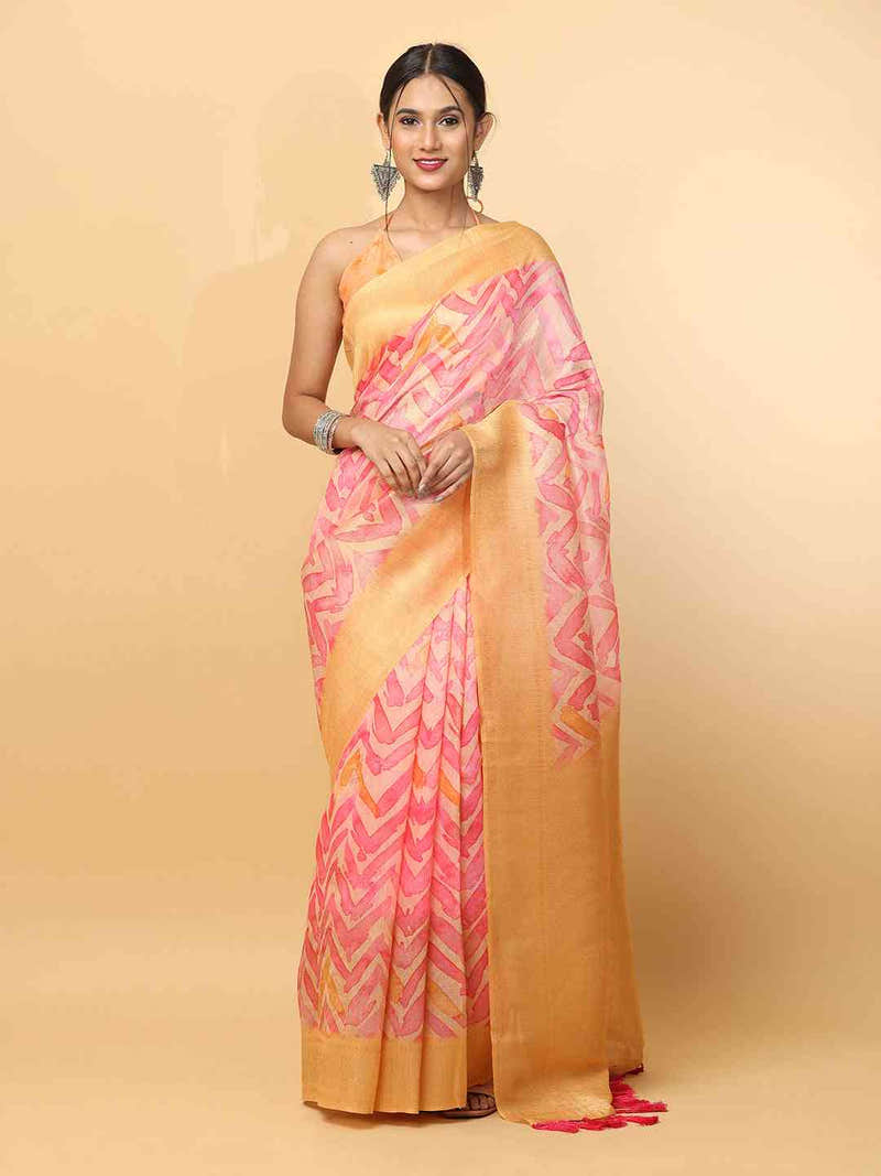 Beautiful Pink Colour Slub Silk Digital Print Party Wear Saree