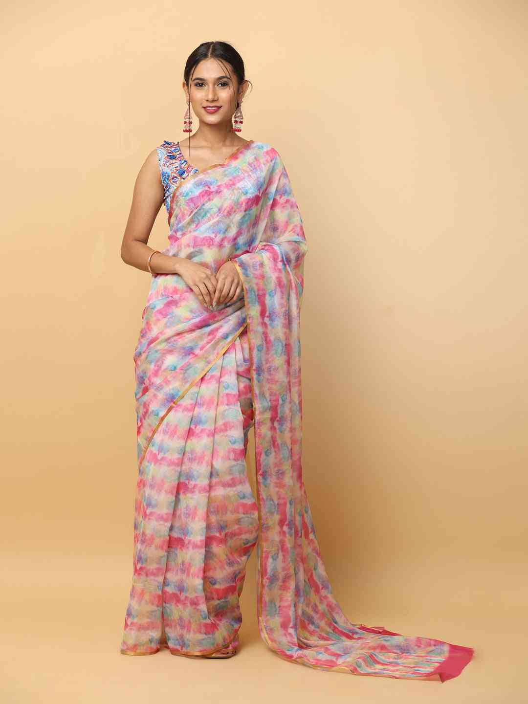  Batik Print Chanderi Silk Designer Saree    collapse