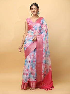  Soft Orgenza With Digital Print Party Wear Saree