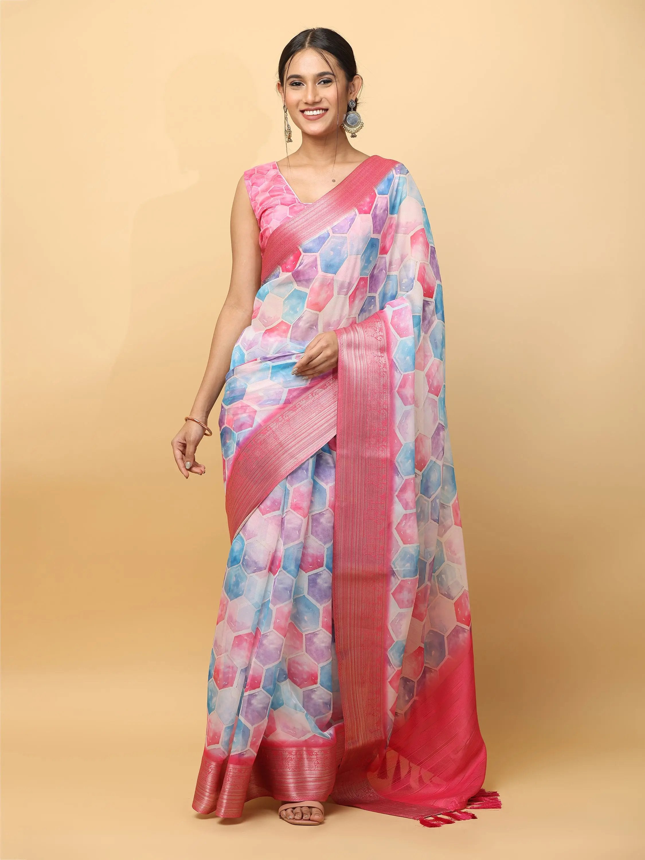  Soft Orgenza With Digital Print Party Wear Saree