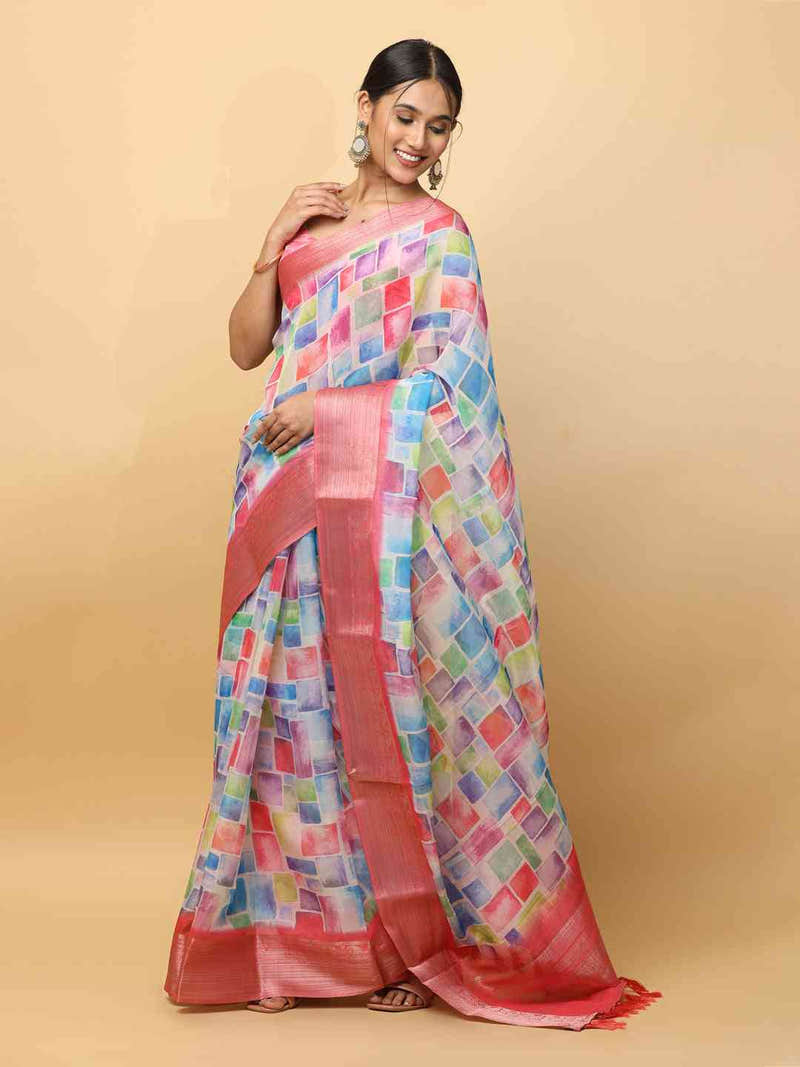 Soft Organza Digital Print Party Wear Saree