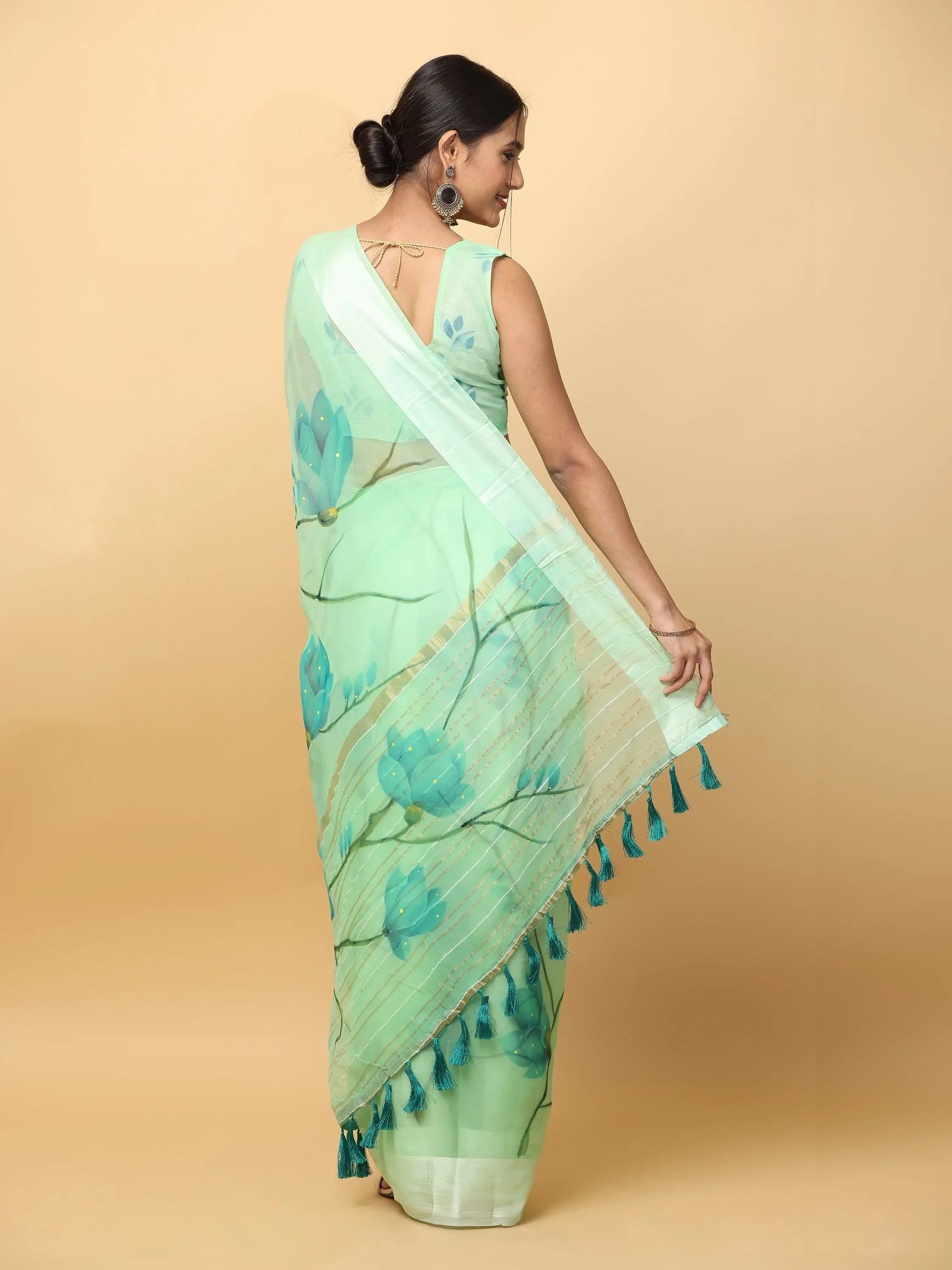 Soft Orgenza Hand Print Party Wear Saree