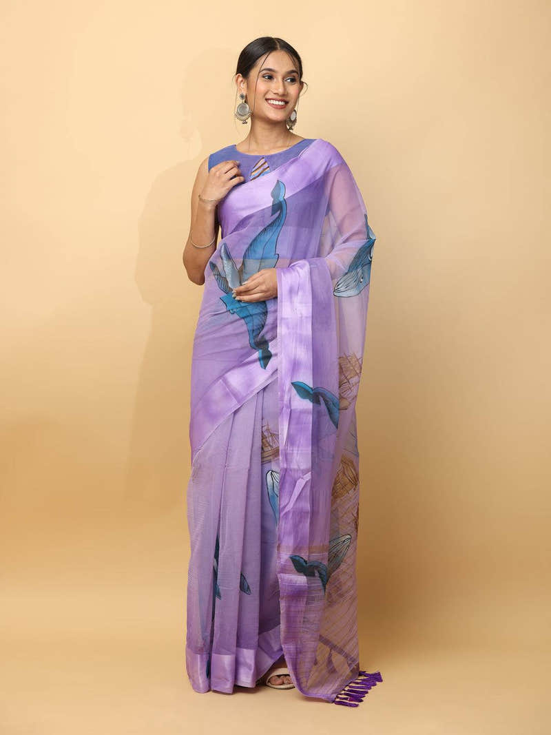 Soft Organza Hand Print Party Wear Saree