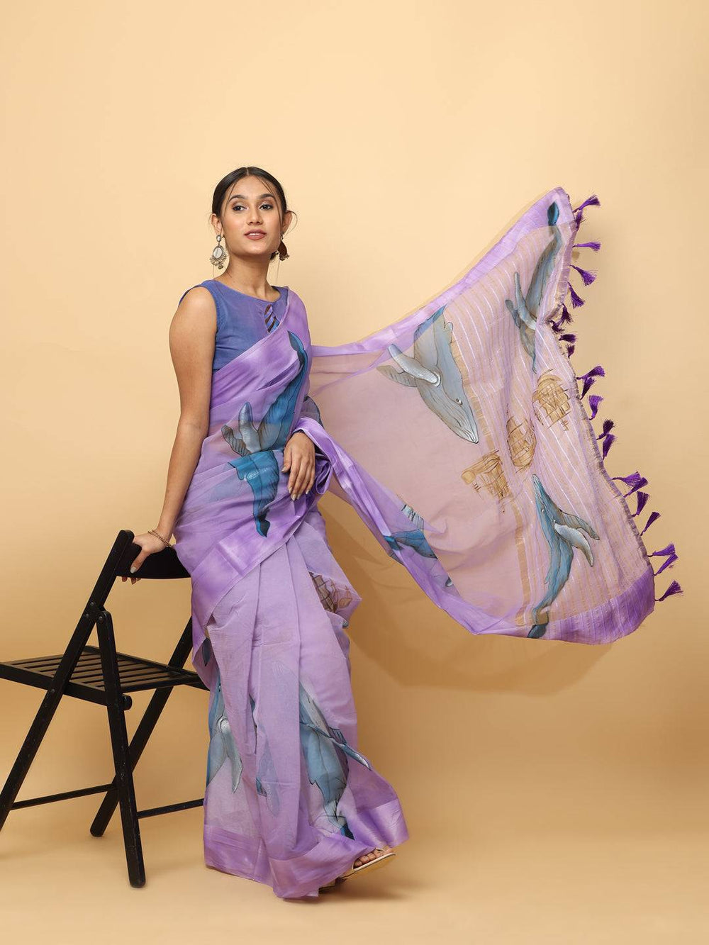 Soft Orgenza Hand Print Party Wear Saree